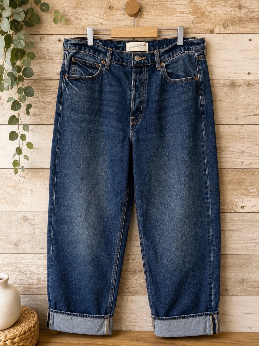 Universal Thread Mid Rise 90s Baggy Cuffed Jeans 12R Dark Wash Denim